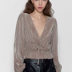 ZARA Pleated Velvet Peplum Blouse